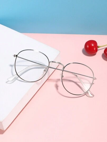 1pc Unisex Youth Vintage Round Metal Glasses, Suitable For Daily Use