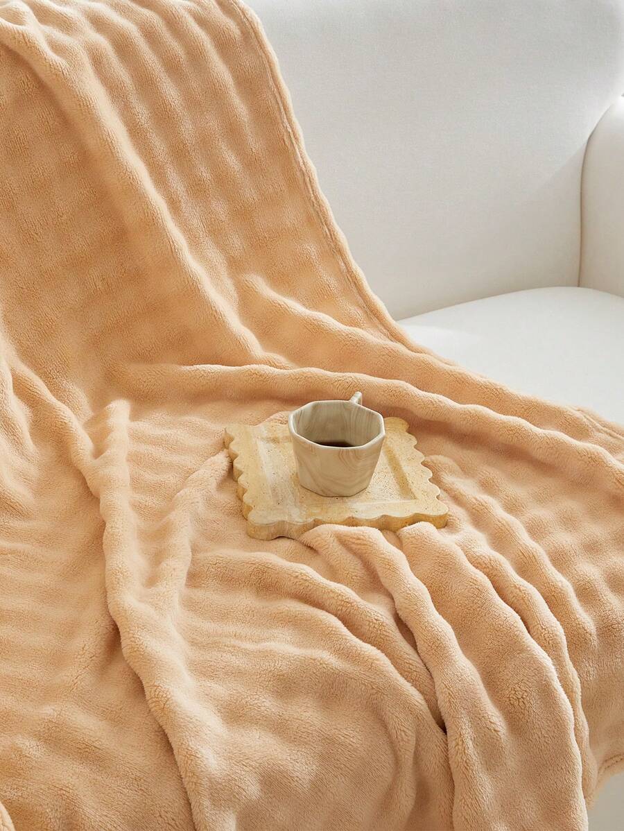 1pc Flannel Solid Color Blanket, Suitable For Bed Or Sofa