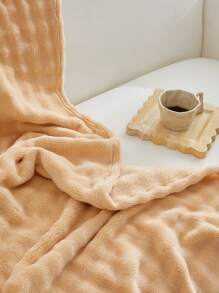 1pc Flannel Solid Color Blanket, Suitable For Bed Or Sofa - Camel - View 5