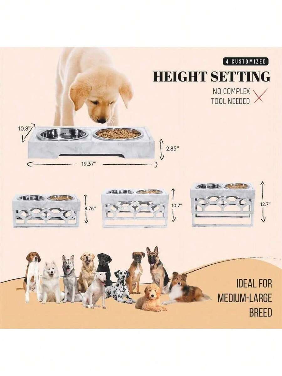 Dog Food Stand For Large Medium Dogs, 4 Heights Adjustable Elevated Dog