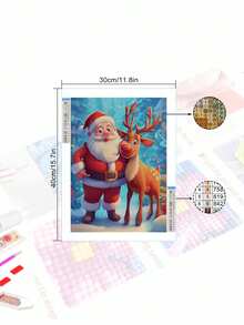 5D DIY 马赛克钻石画，圣诞老人与驯鹿，钻石艺术套件马赛克家居装饰墙面装饰 - 紅白色 - 查看 2