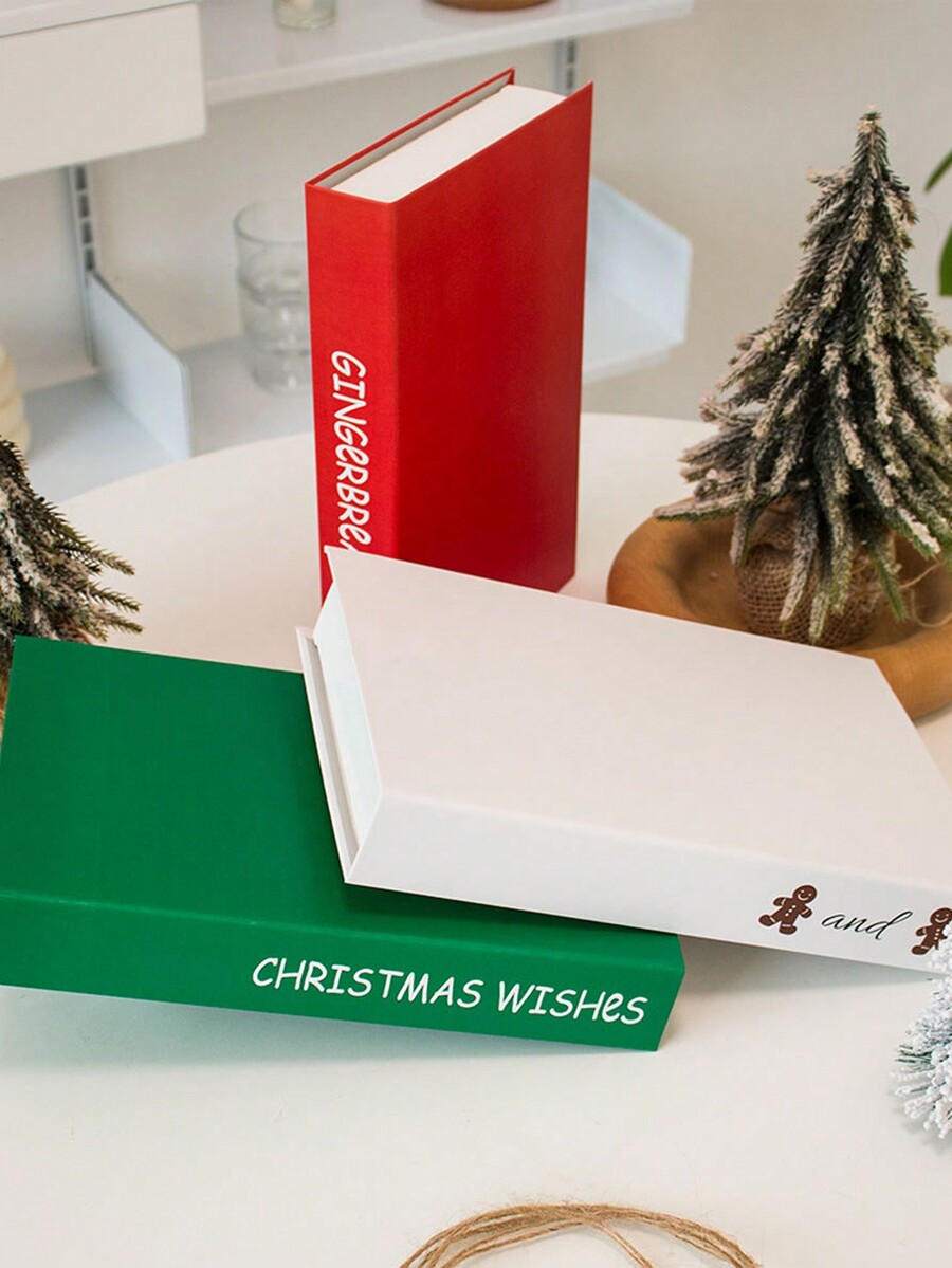 3pcs Classic Christmas Fake Books Set Red, White And Green Perfect