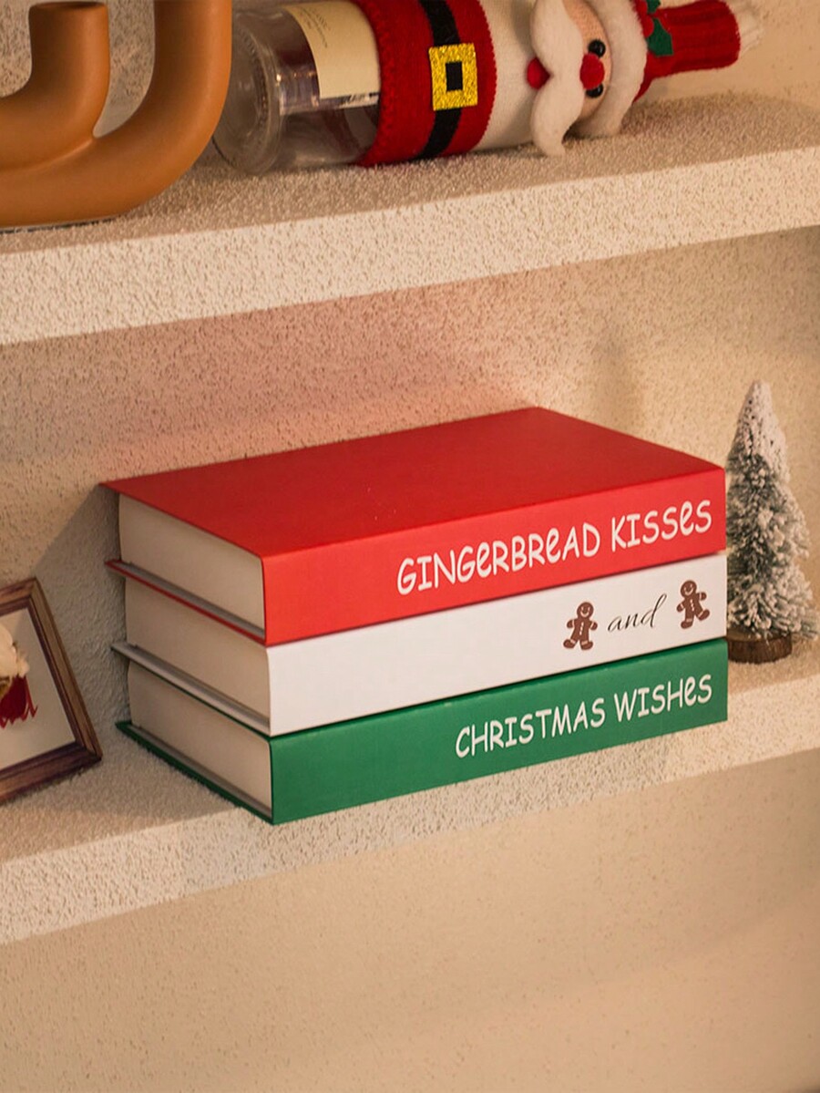 3pcs Classic Christmas Fake Books Set Red, White And Green Perfect