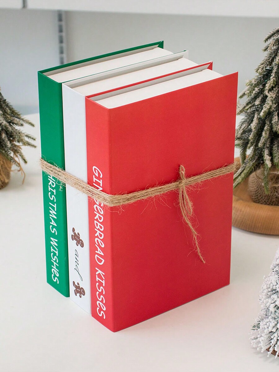 3pcs Classic Christmas Fake Books Set Red, White And Green Perfect