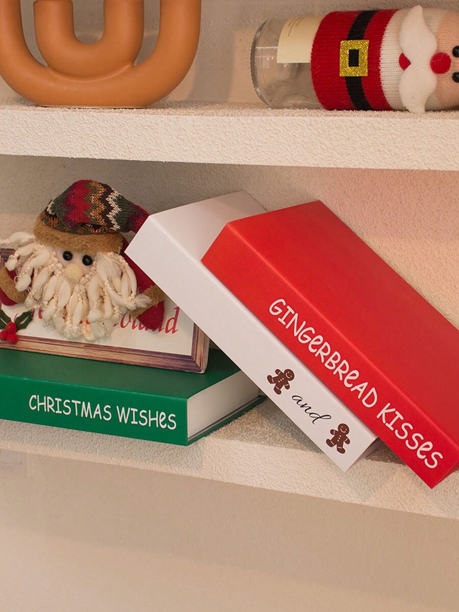 3pcs Classic Christmas Fake Books Set Red, White And Green Perfect