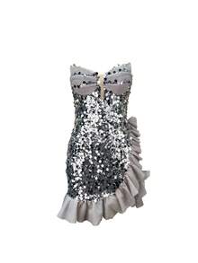 New Glitter Bodycon Mini Party Dress For Women - Silver - View 2