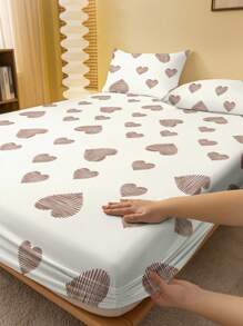 1 tấm ga trải giường vừa vặn họa tiết hình học tối giản hiện đại, họa tiết trái tim, in hình, bộ đồ giường (Không bao gồm vỏ gối) - Nhiều màu - Xem 1