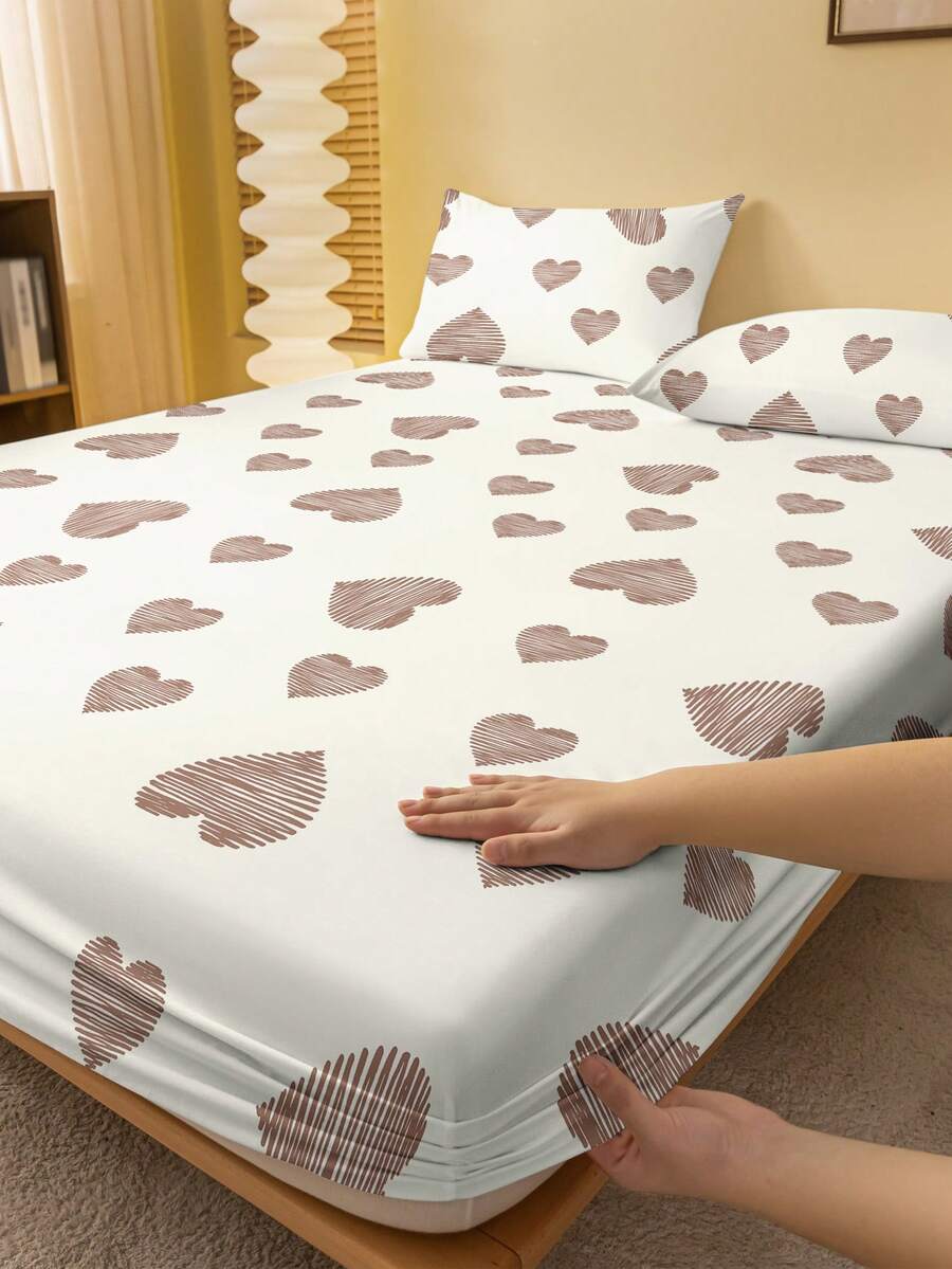 1 tấm ga trải giường vừa vặn họa tiết hình học tối giản hiện đại, họa tiết trái tim, in hình, bộ đồ giường (Không bao gồm vỏ gối) - Nhiều màu - Xem 1