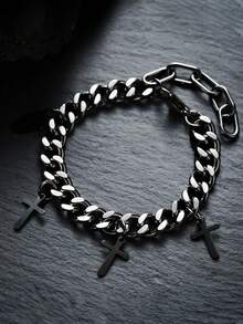 Bộ trang sức bằng thép không gỉ, Thiết kế chữ thập hợp thời trang, Phụ kiện nam độc đáo, Trang phục hàng ngày thời trang Unisex, Quà tặng sang trọng - màu đen - Xem 3