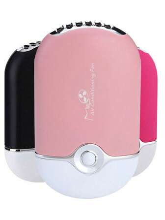 Ventilador portátil sin aspas recargable USB de 1 pieza, secador de pestañas manual sin aspas incorporado de ventilador portátil con esponja acondicionadora de aire para extensión de pestañas y secado de uñas (rosa)