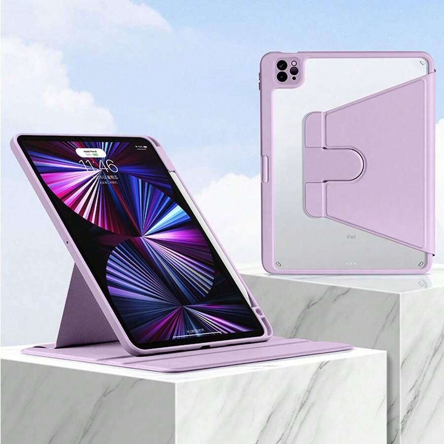 带铅笔槽的亚克力高透明度保护壳，适用于 Ipad 10/Air 4567/Mini 6/10.9 英寸/11 英寸/12.9 英寸/13 英寸 Apple 平板电脑，防震 - 紫色 - 查看 1