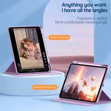 带铅笔槽的亚克力高透明度保护壳，适用于 Ipad 10/Air 4567/Mini 6/10.9 英寸/11 英寸/12.9 英寸/13 英寸 Apple 平板电脑，防震 - 紫色 - 查看 5