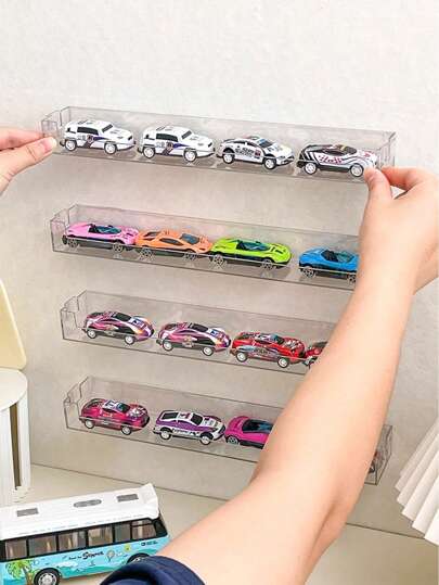1 pieza Estante multiusos para coches de juguete, color transparente, sin necesidad de perforación, almacenamiento conveniente, decoración montada en la pared, adecuado para almacenar varios estilos de juguetes, para la pared de la sala de estar, dormitorio, tienda de juguetes