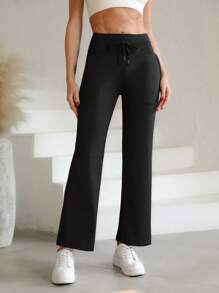 1pc Women Wide Leg Yoga Pants, High Waisted Stretchy Leggings With Pockets, Comfortable Casual Pants For Petite To Tall, Extremely Cozy & Fashionable, Suitable For Daily Wear And Workout - 黑色 - 查看 4