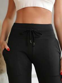 1pc Women Wide Leg Yoga Pants, High Waisted Stretchy Leggings With Pockets, Comfortable Casual Pants For Petite To Tall, Extremely Cozy & Fashionable, Suitable For Daily Wear And Workout - 黑色 - 查看 2