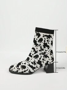 New European & American Fashion Leopard Print Short Mid-Heel Chunky Heel Stylish Versatile Ankle Boots For Women, Plus Size, Winter - Zebra Print - View 6