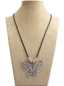 1入流行蝴蝶形吊墜長項鏈，復古簡約項鏈，適用於音樂節派對和送女友或母親的禮物 - 蝴蝶型 - 查看 5