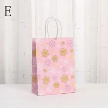 2pcs New Christmas & Valentine's Day Pink Paper Gift Shopping Bags, Kraft Paper Bags For Party Favor