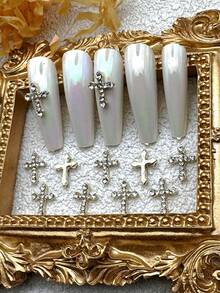 10 件套合金 3D 金色闪亮水钻十字设计奢华美甲装饰品 - 金色 - 查看 2