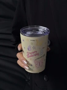 1pc 350ML/11.8OZ Or 280ML/9.47OZ Butterfly Series Vacuum Insulated Stainless Steel Tumbler, Coffee Mug, Cup, Ideal For School Use Or Holiday Gift Water Bottle Back To School