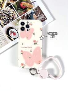 Ốp điện thoại chống rơi hình hoa bướm bằng TPU màu trắng dành cho ngày lễ tình nhân 1 chiếc & 1 dây đeo hình trái tim bằng silicon màu trắng, tương thích với iPhone/Android///OPPO/Galaxy/OPPO/Redmi - Màu be - Xem 3