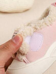 女童鞋，温暖内衬，韩版简约休闲运动鞋，适合幼儿和儿童 - 粉色 - 查看 5