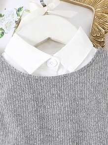 Bộ 3 áo sơ mi dài tay + áo vest + váy phong cách học sinh thanh lịch cho bé gái, mùa thu/đông - Xám - Xem 4