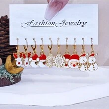 Bộ khuyên tai hợp kim thả và lủng lẳng chủ đề Giáng sinh, 10 chiếc thiết kế hình ông già Noel, người tuyết, tuần lộc và bông tuyết, phong cách Gothic gợi cảm với kim xỏ tai bằng thép không gỉ, không khảm, trang sức thời trang cho lễ hội, phù hợp với mọi mùa - 5 Đôi Bông Tai Giáng Sinh 1 - Xem 7