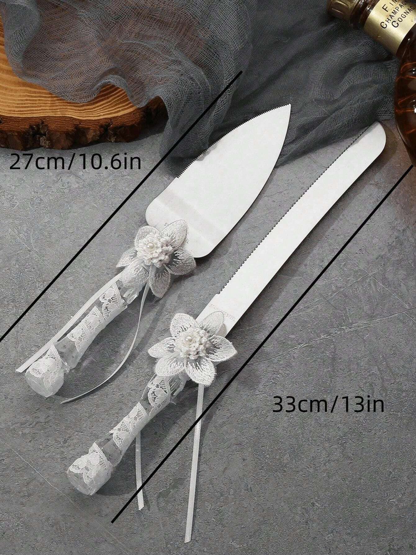 1set Lace Flower Decor Pearl Accented Lace Wrapped Acrylic Handle Decor