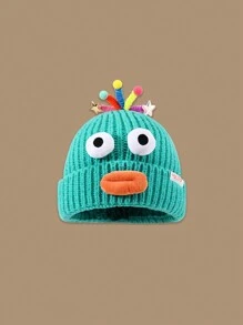 1 件女式卡通大嘴针织帽，冬季温暖蓬松厚耳罩绒球帽，休闲优雅复古街头时尚百搭滑雪户外适合外出、购物、滑雪、旅行、派对、日常使用