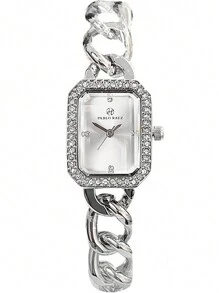 Pablo Raez 1pc Silver Elegant Women Jewelry Watch Summer Accessories Stainless Steel Bracelets Chain Vintage Quartz Lady Watch Female Fashion Simple White Face With Diamond Display Solid Metal Bracelet Luxury Quartz Dress Wristwatch With Blue Time-Adjuster Nice Teacher Gifts Hours For Female Friend Or Family Teenagers Students Lovely Clock Fit For Daily Life/Work/Study Party Decoration Graduation Wedding Birthday Present