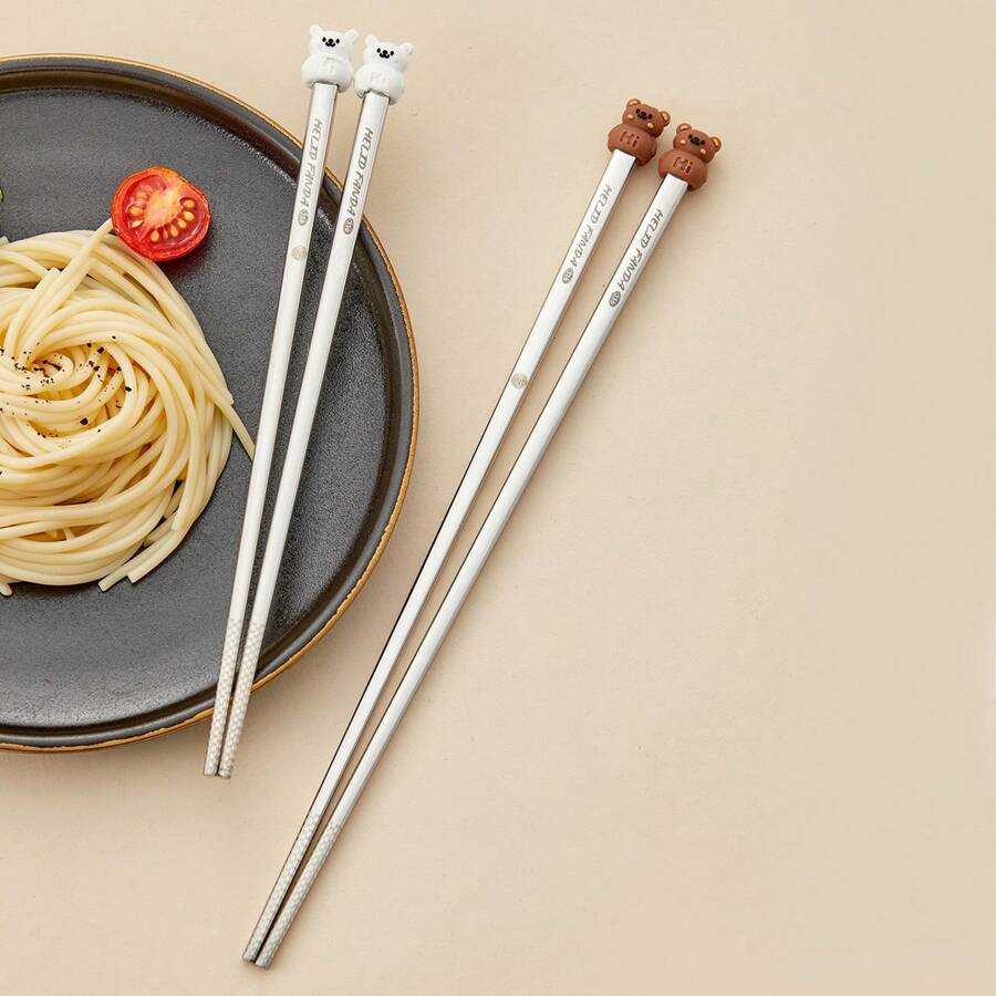 1pair 19.5/24CM Cute Cartoon 304 Stainless Steel Chopsticks, High