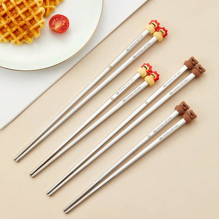 1pair 19.5/24CM Cute Cartoon 304 Stainless Steel Chopsticks, High