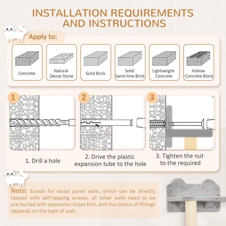 5Pcs Cat Wall Furniture With Perch, Cat House, Scratching Post, Wall