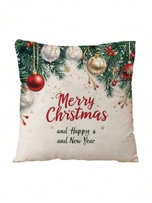 1 vỏ gối in họa tiết cây thông Noel bằng vải lanh - Trang trí nhà thời trang cho phòng khách, phòng ngủ và xe hơi | Polyester có thể giặt được có khóa kéo - Nhiều màu - Xem 1