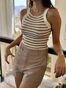 STRIPED SUMMER TANK TOP KNITTED MODAL NEW COLLECTION - Màu be - Xem 1