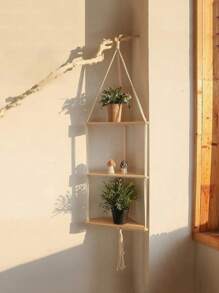 1pc Handmade Wooden Hanging Wall Storage Rack, Boho Style Triangle Panel Multi-Layer Wall Mounted Wall Art Decor Shelf, Suitable For Home, Bedroom, Garden, Room Decor, Personalized Display Rack, Back To School Season, Home Decor, Christmas, Thanksgiving, Gifts, Wall Hanging Decoration - Multicolor - View 14