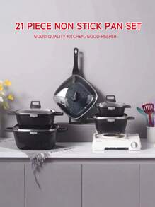 21pcs Set Beautiful Appearance Nonstick Pot Set, Aluminum Pot Set, Stone Pot Set, Complete Solution For Home Cooking, Energy-Saving & Low Design, Easy To Clean - Multicolor - View 14