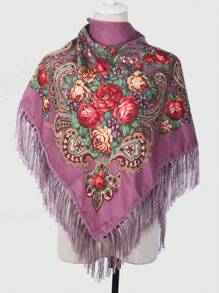 1 件女士涤纶印花波西米亚风格方形围巾带流苏，百搭时尚披肩头巾手帕情人节 - 彩色 - 查看 11