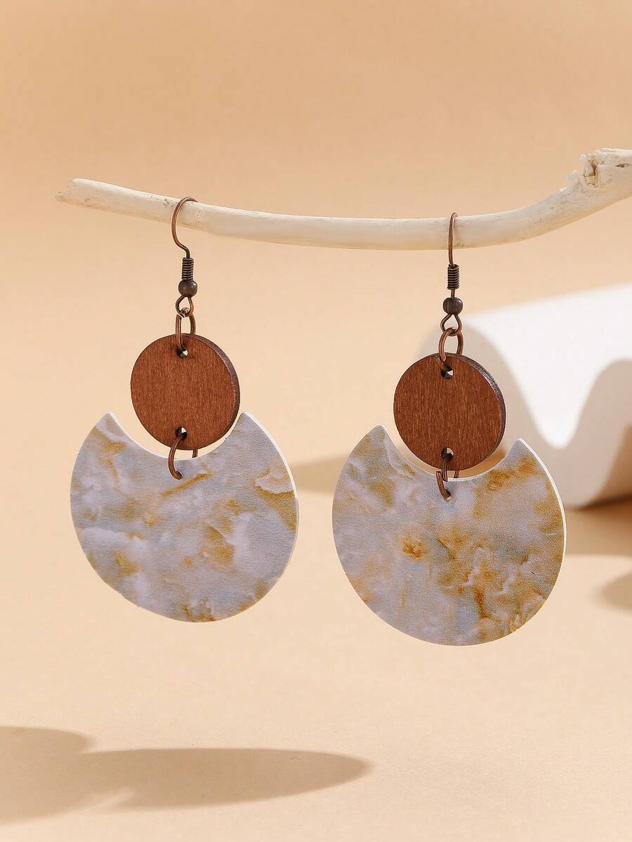 1 Cặp hoa tai họa tiết bất đối xứng bằng đá cẩm thạch, thiết kế đá gradient tự nhiên, quà tặng cho bạn bè hoặc gia đình, thích hợp cho du lịch - bông tai da - Xem 1