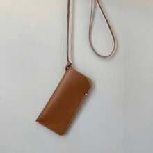 New Halter Sunglasses Pouch Necklace PU Leather High-Quality Sunglasses Storage Case Compact Solid Color Coin Purse