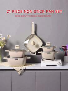 21pcs Set Beautiful Appearance Nonstick Pot Set, Aluminum Pot Set, Stone Pot Set, Complete Solution For Home Cooking, Energy-Saving & Low Design, Easy To Clean - Multicolor - View 2