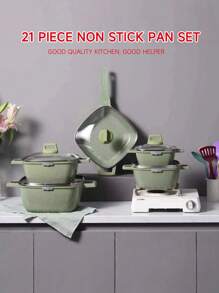 21pcs Set Beautiful Appearance Nonstick Pot Set, Aluminum Pot Set, Stone Pot Set, Complete Solution For Home Cooking, Energy-Saving & Low Design, Easy To Clean - Multicolor - View 4