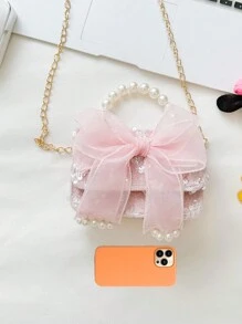 1pc Girls Polyester Cartoon Bow Pattern Crossbody Bag, Cute Design For Outdoor Use