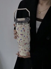 1 件 900 毫升/33.44 盎司花卉系列保温杯，防漏旅行杯，带手柄和吸管，双饮水盖，适合旅行、户外、健身房、返校节礼物 - 彩色 - 查看 9