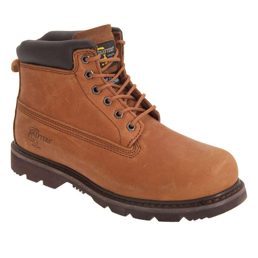 Grafters Mens 6 Eye Padded Leather Work Boots - (DF553) - Nâu nhạt - Xem 1