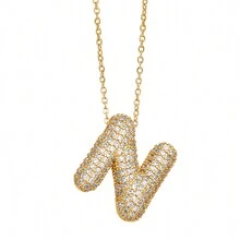 1pc Golden Plated Balloon 26 Alphabet Letter Pendant Necklace For Women Chunky Full Shiny Artificial Zirconia Choker Chains Jewelry - Alphabet Pendant Necklace - View 14