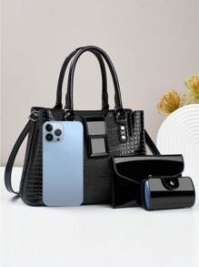 3-Piece Set PU Handbag For Women, Elegant Fashion Tote With Coin Purse And Card Holder, Versatile Large Capacity Shoulder Bag, Chic Bag With Stylish Design, Available In Multiple Colors, Best Mother's Day Gifts Ever