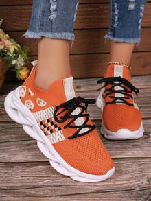 Giày thể thao đan mới mùa hè 2024 dành cho nữ, lưới thoáng khí, chống trượt, đa năng, nhẹ, giày thể thao đế dày - trái cam - Xem 3