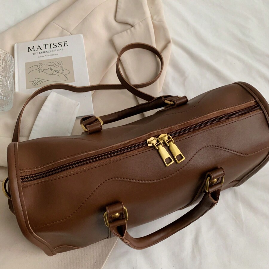 1pc Men PU Leather Handbag, Fashion Tote Commuter Bag, Can Be Carried